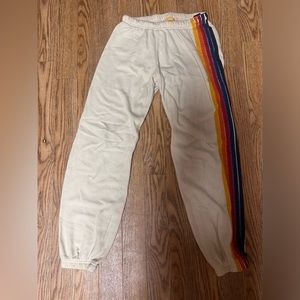 Cream five stripe Aviator Nation sweatpants